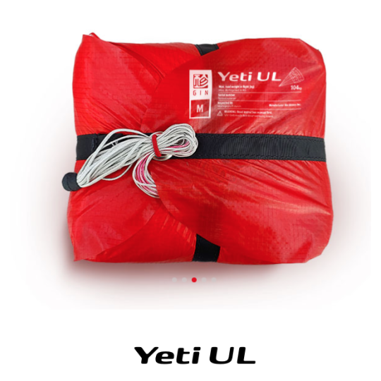 Parachute de secours Gin Yeti UL – Ultra-light, compact & performant | Parapente Puy-de-Dôme Shop